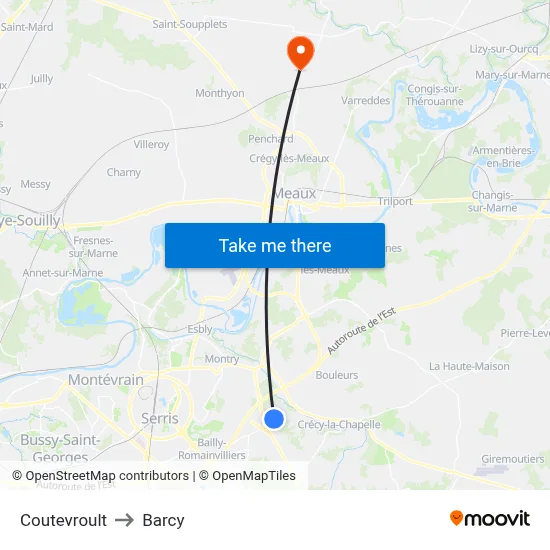 Coutevroult to Barcy map