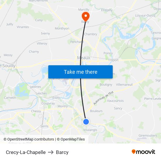 Crecy-La-Chapelle to Barcy map