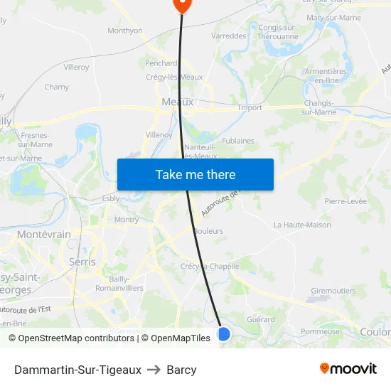 Dammartin-Sur-Tigeaux to Barcy map
