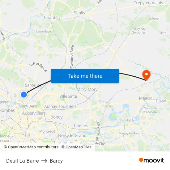 Deuil-La-Barre to Barcy map