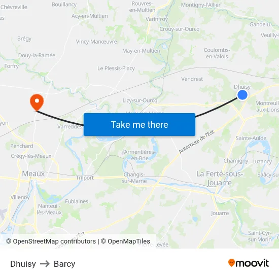 Dhuisy to Barcy map