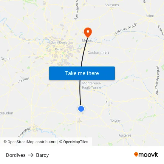 Dordives to Barcy map