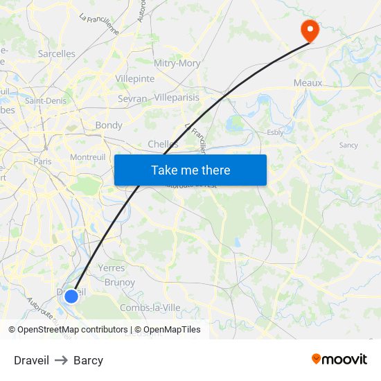 Draveil to Barcy map