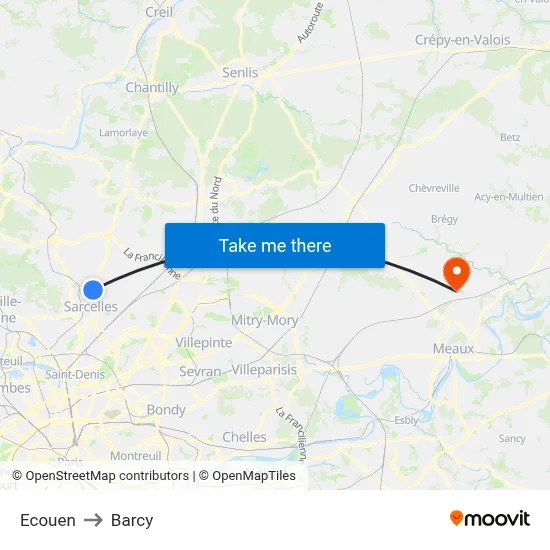Ecouen to Barcy map