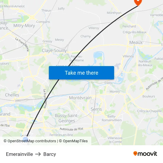 Emerainville to Barcy map
