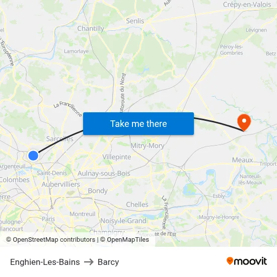 Enghien-Les-Bains to Barcy map