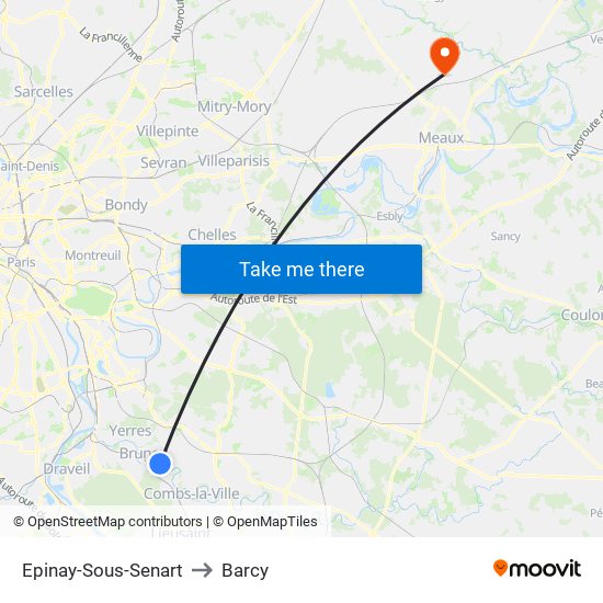 Epinay-Sous-Senart to Barcy map