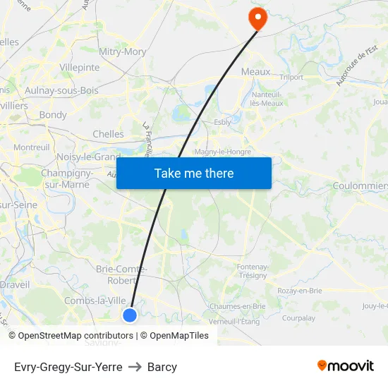 Evry-Gregy-Sur-Yerre to Barcy map
