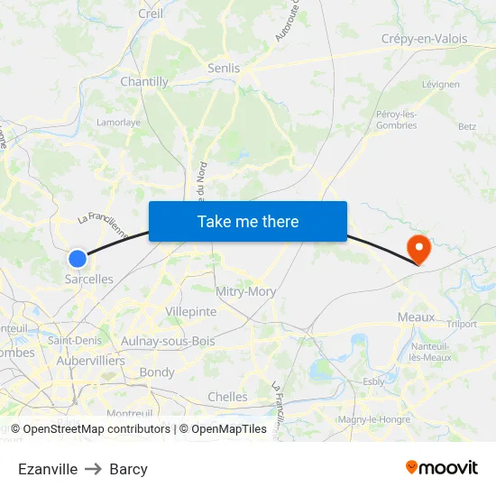 Ezanville to Barcy map
