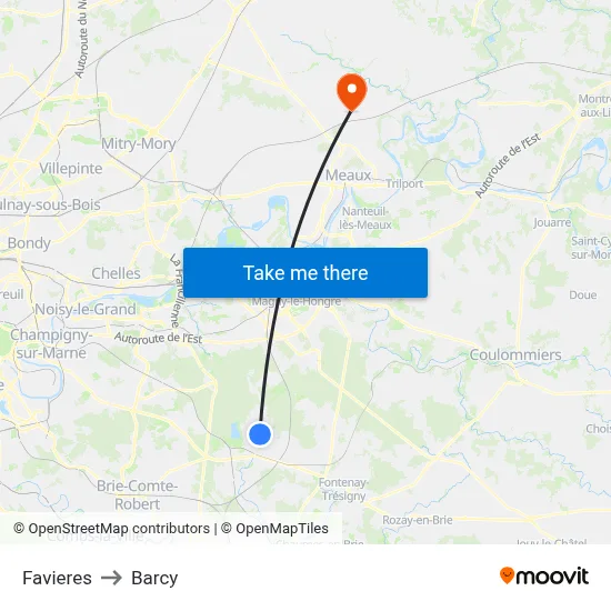Favieres to Barcy map