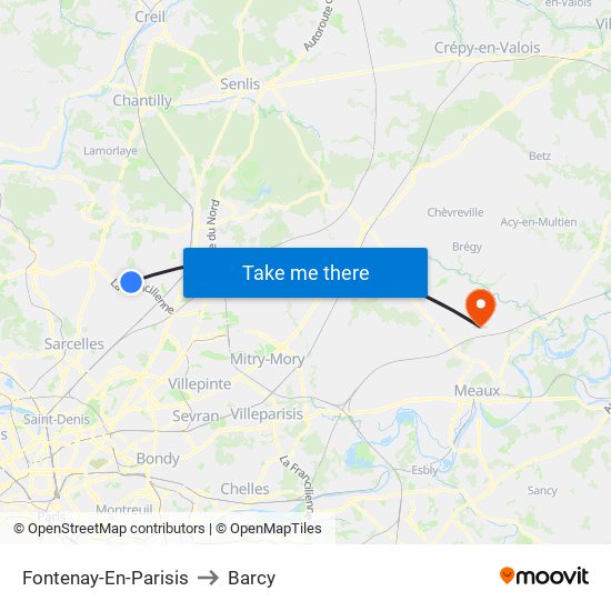 Fontenay-En-Parisis to Barcy map