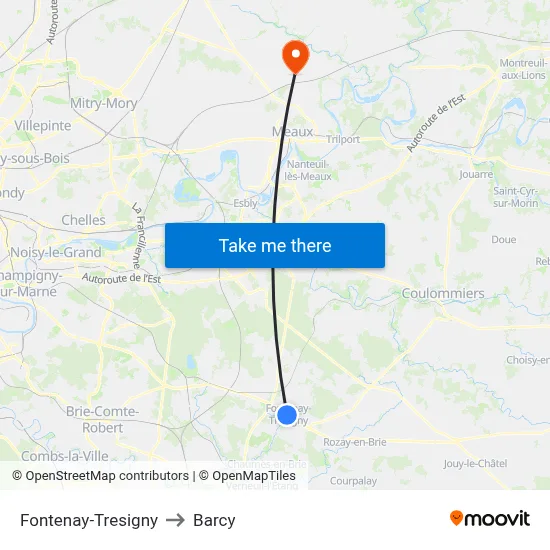 Fontenay-Tresigny to Barcy map