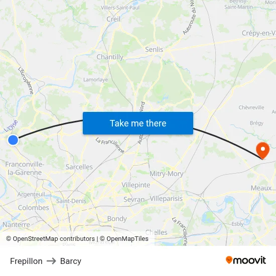 Frepillon to Barcy map