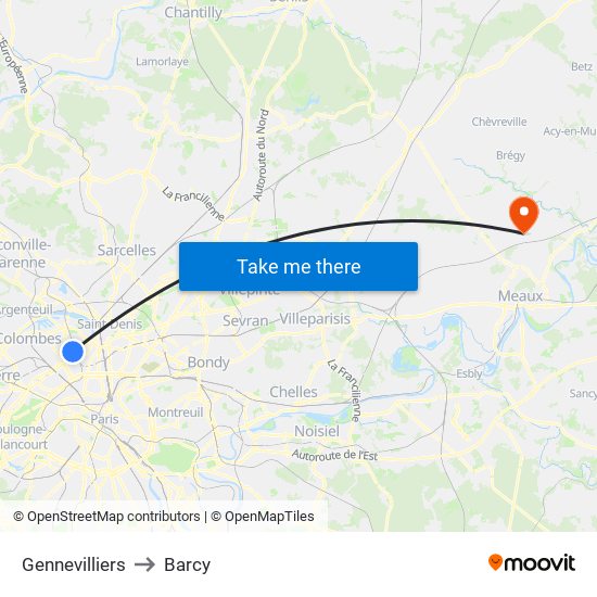 Gennevilliers to Barcy map