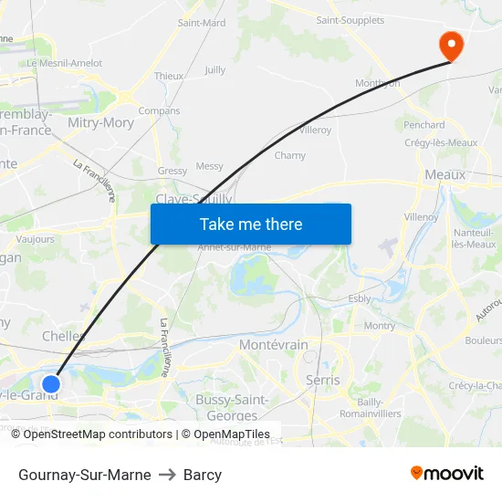 Gournay-Sur-Marne to Barcy map