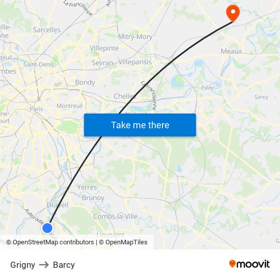 Grigny to Barcy map