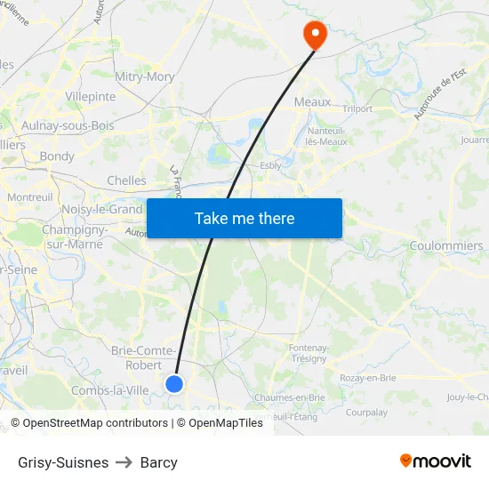 Grisy-Suisnes to Barcy map