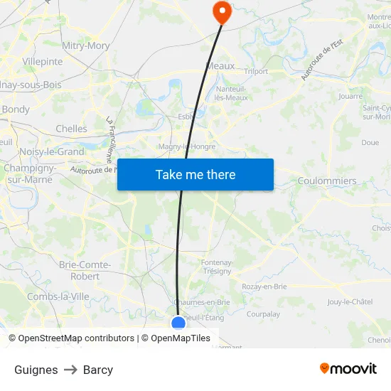 Guignes to Barcy map