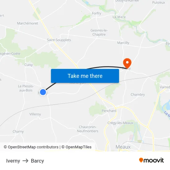 Iverny to Barcy map