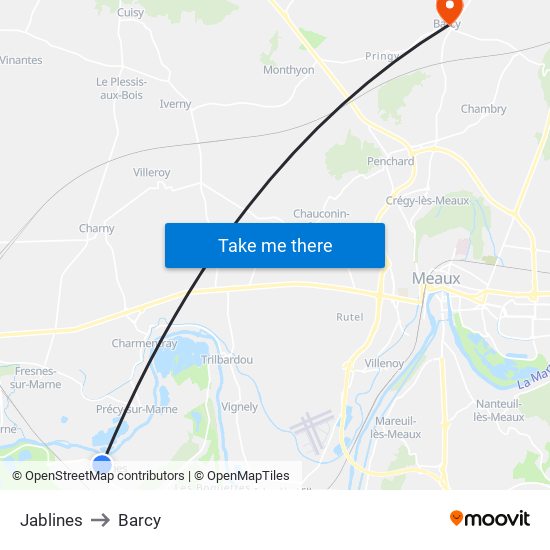 Jablines to Barcy map