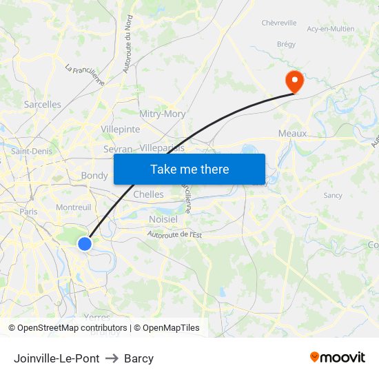 Joinville-Le-Pont to Barcy map