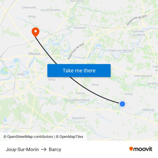 Jouy-Sur-Morin to Barcy map