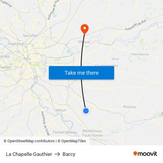 La Chapelle-Gauthier to Barcy map