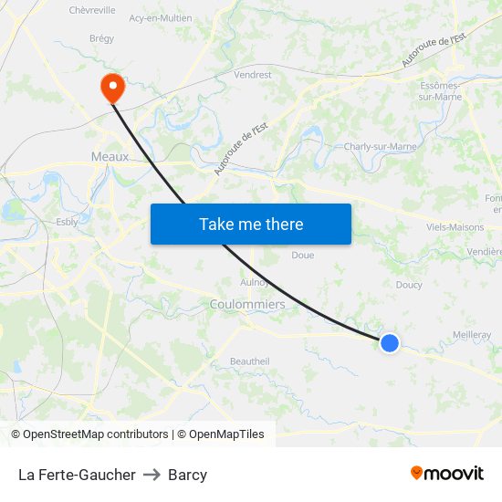 La Ferte-Gaucher to Barcy map