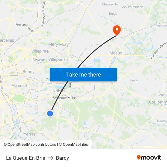 La Queue-En-Brie to Barcy map