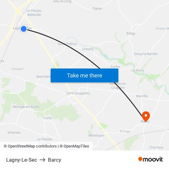 Lagny-Le-Sec to Barcy map