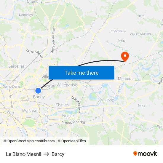Le Blanc-Mesnil to Barcy map