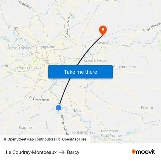 Le Coudray-Montceaux to Barcy map