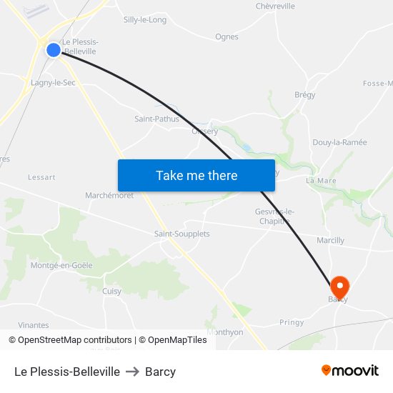 Le Plessis-Belleville to Barcy map