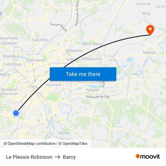 Le Plessis-Robinson to Barcy map