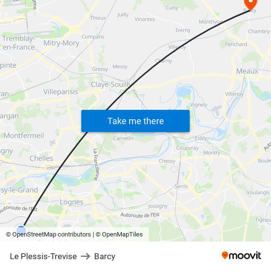 Le Plessis-Trevise to Barcy map