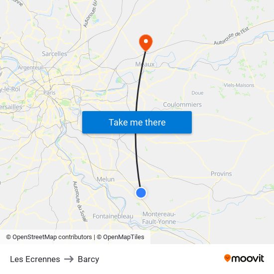Les Ecrennes to Barcy map
