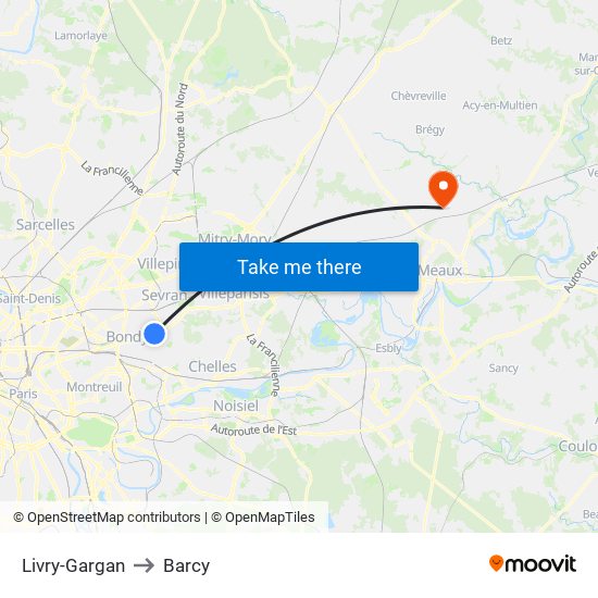 Livry-Gargan to Barcy map