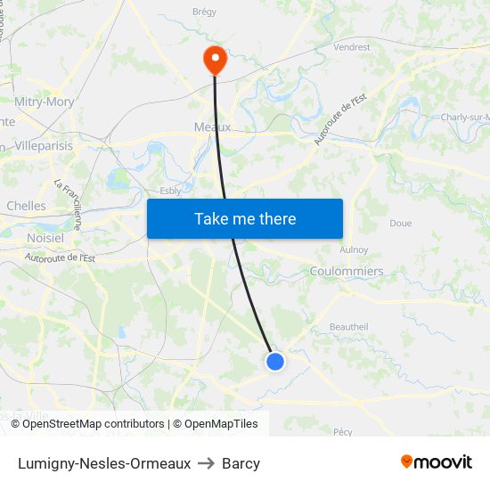 Lumigny-Nesles-Ormeaux to Barcy map