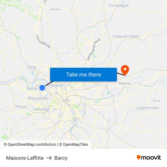 Maisons-Laffitte to Barcy map