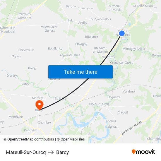 Mareuil-Sur-Ourcq to Barcy map