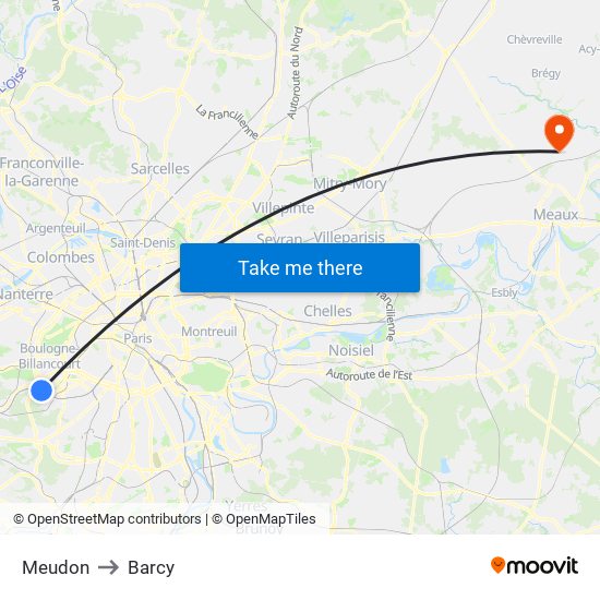 Meudon to Barcy map