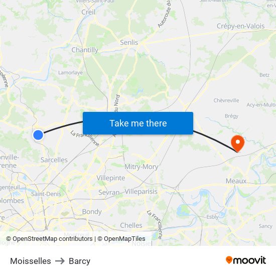 Moisselles to Barcy map