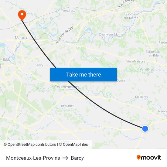 Montceaux-Les-Provins to Barcy map