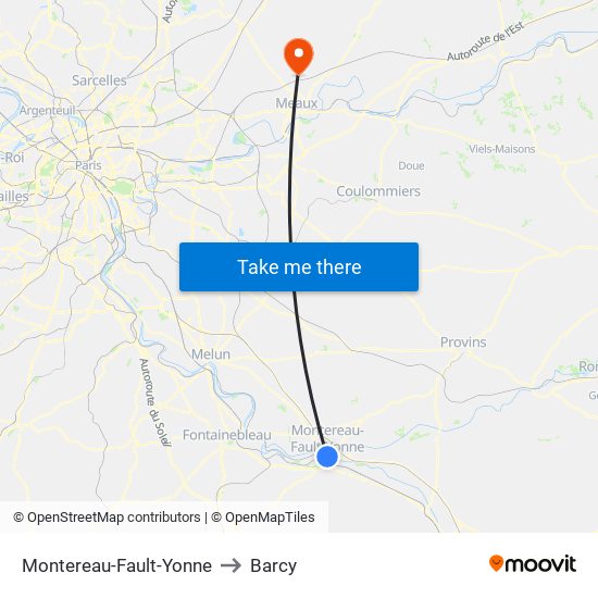 Montereau-Fault-Yonne to Barcy map