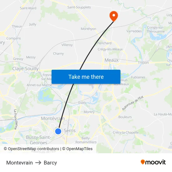 Montevrain to Barcy map