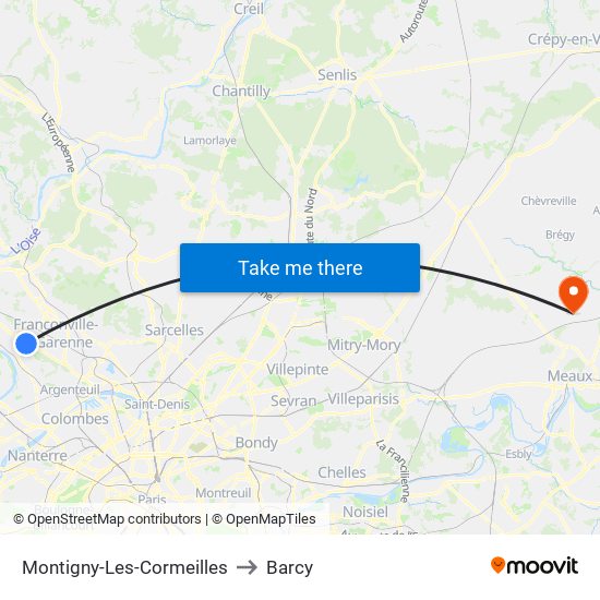 Montigny-Les-Cormeilles to Barcy map