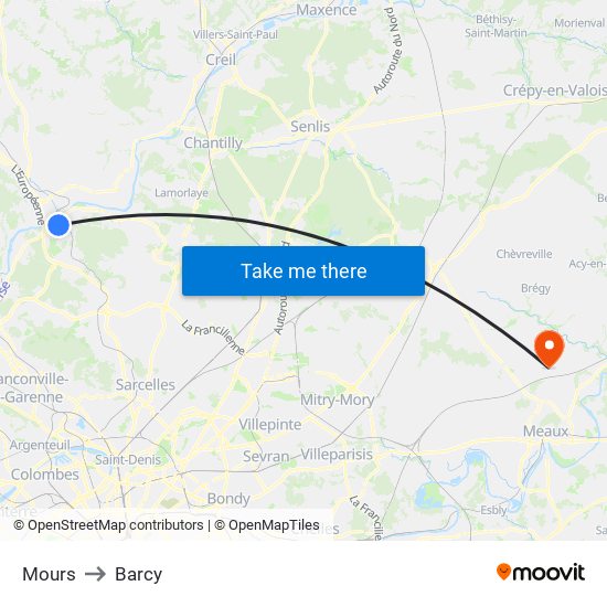 Mours to Barcy map