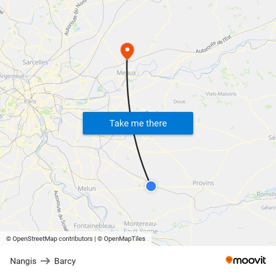 Nangis to Barcy map