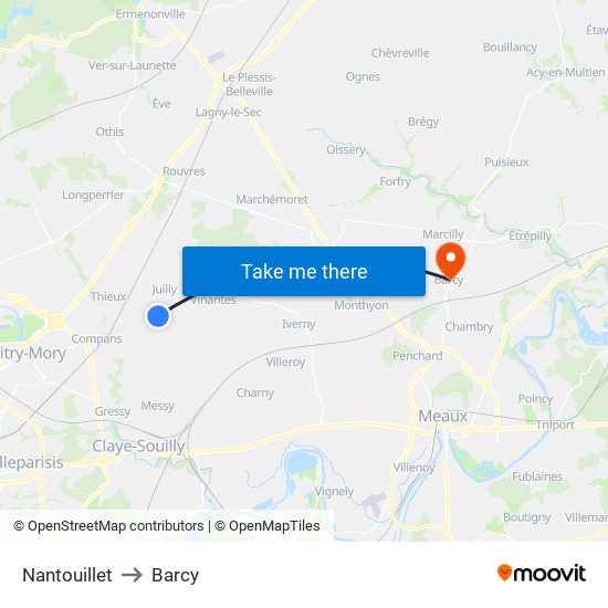 Nantouillet to Barcy map