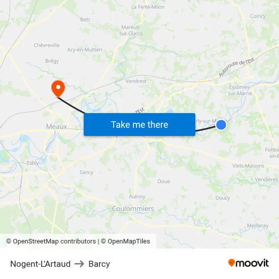 Nogent-L'Artaud to Barcy map
